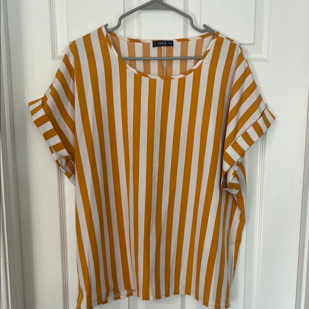 Shein Women's Striped Yellow and White Top